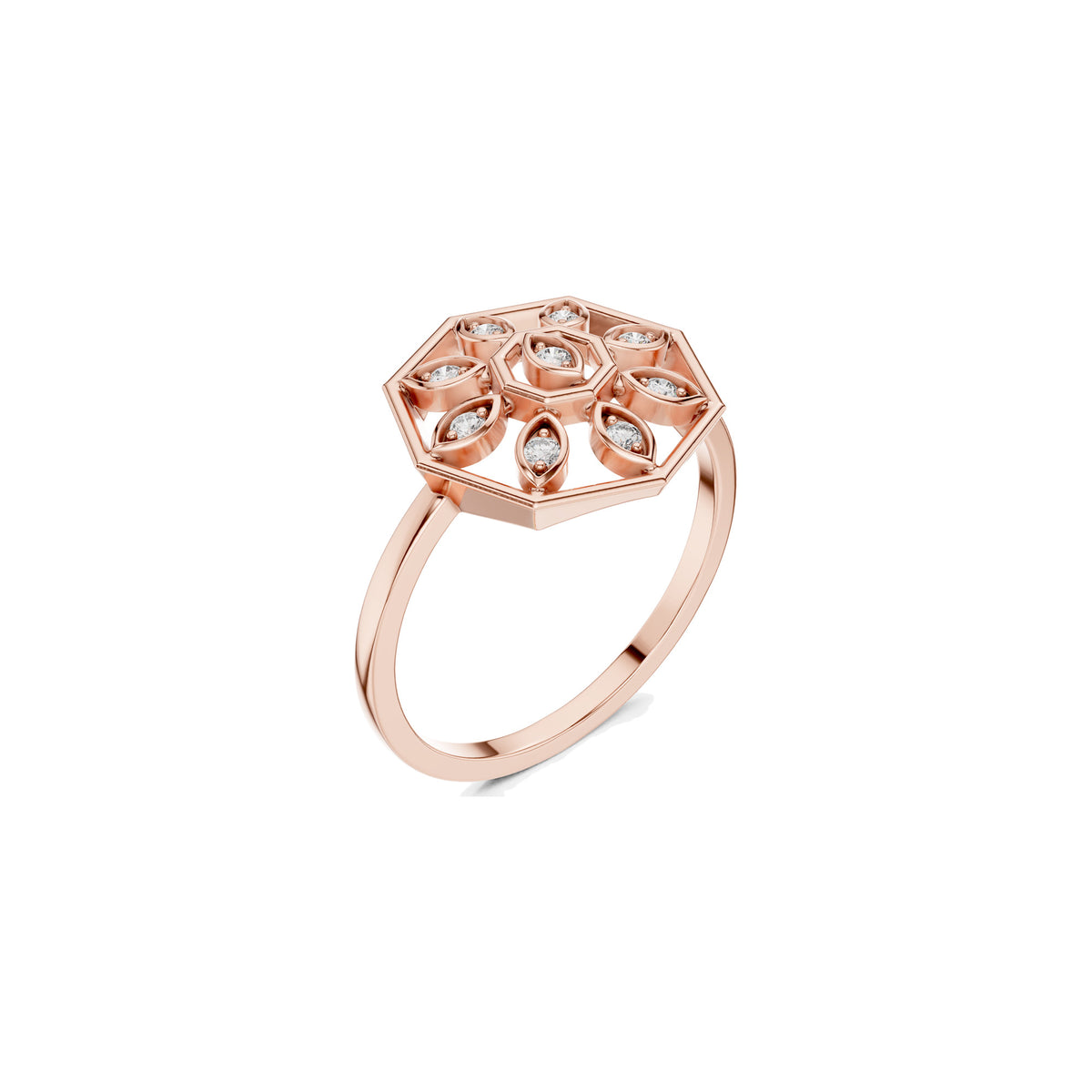 Across The Finger Ring in rose gold, three-quarter view