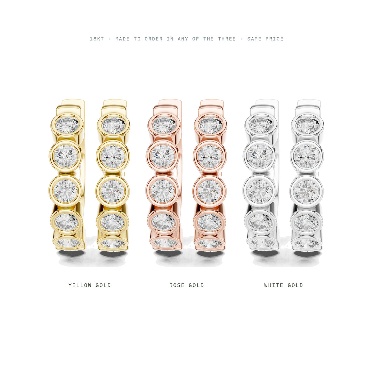 Around The Lobe Earrings in yellow, rose and white 18KT gold