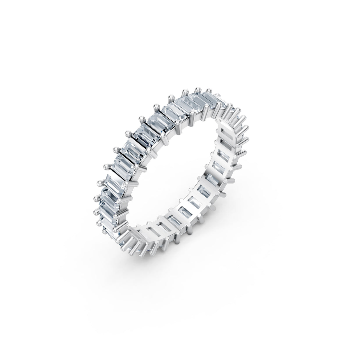 Baguettes Right Round The Finger Ring in white gold, three-quarter view