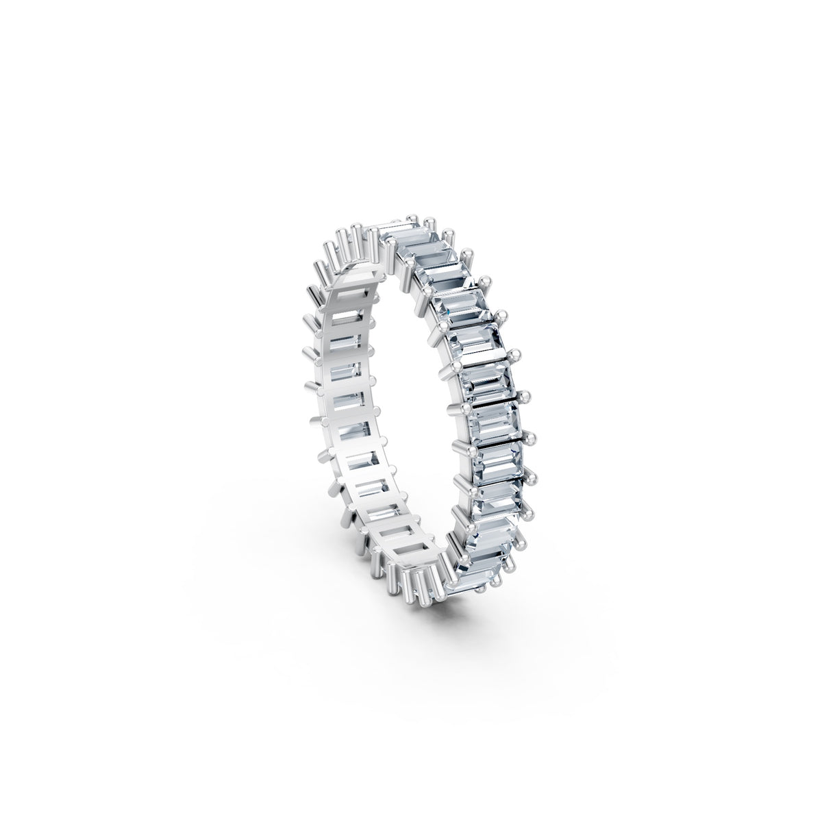 Baguettes Right Round The Finger Ring in white gold, side view