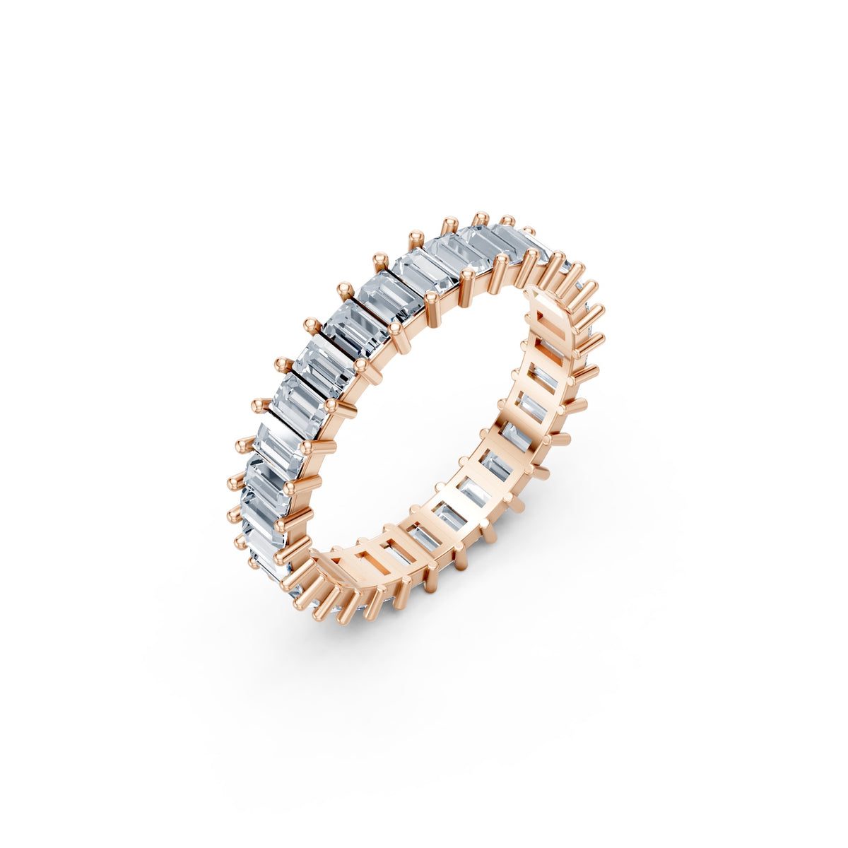 Baguettes Right Round The Finger Ring in rose gold, three-quarter view