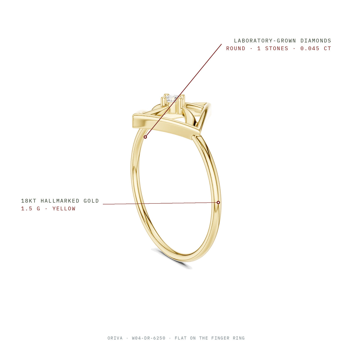 Flat On The Finger Ring: one round laboratory-grown diamond 0.045 ct, 18KT hallmarked gold 1.5 g