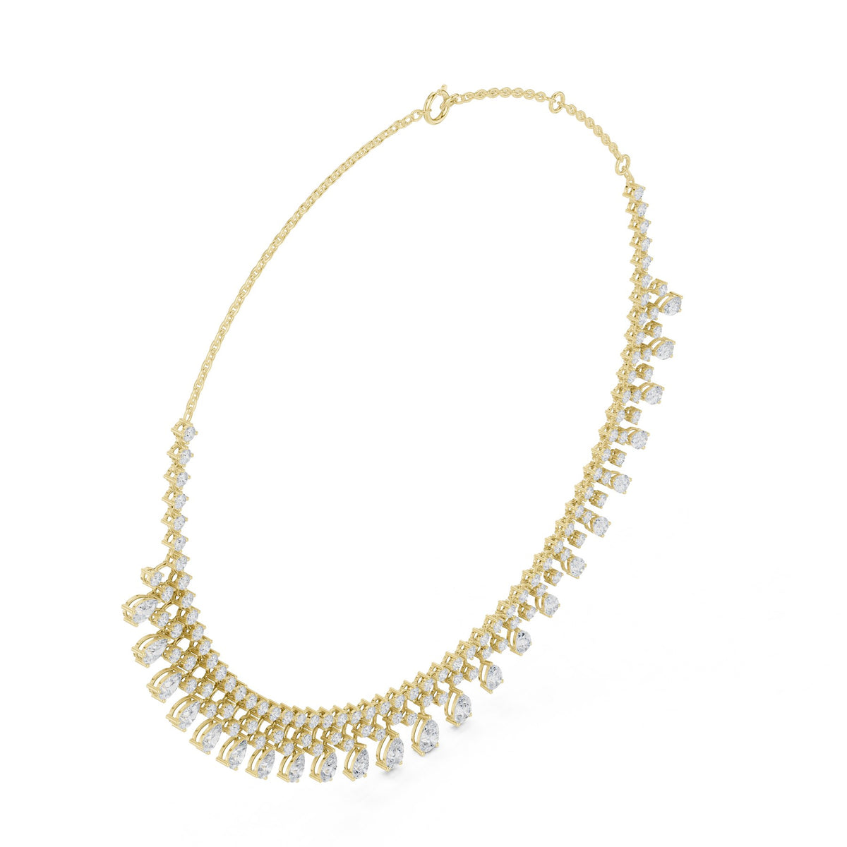 Fringed At The Throat Necklace in 18KT yellow gold, three-quarter view