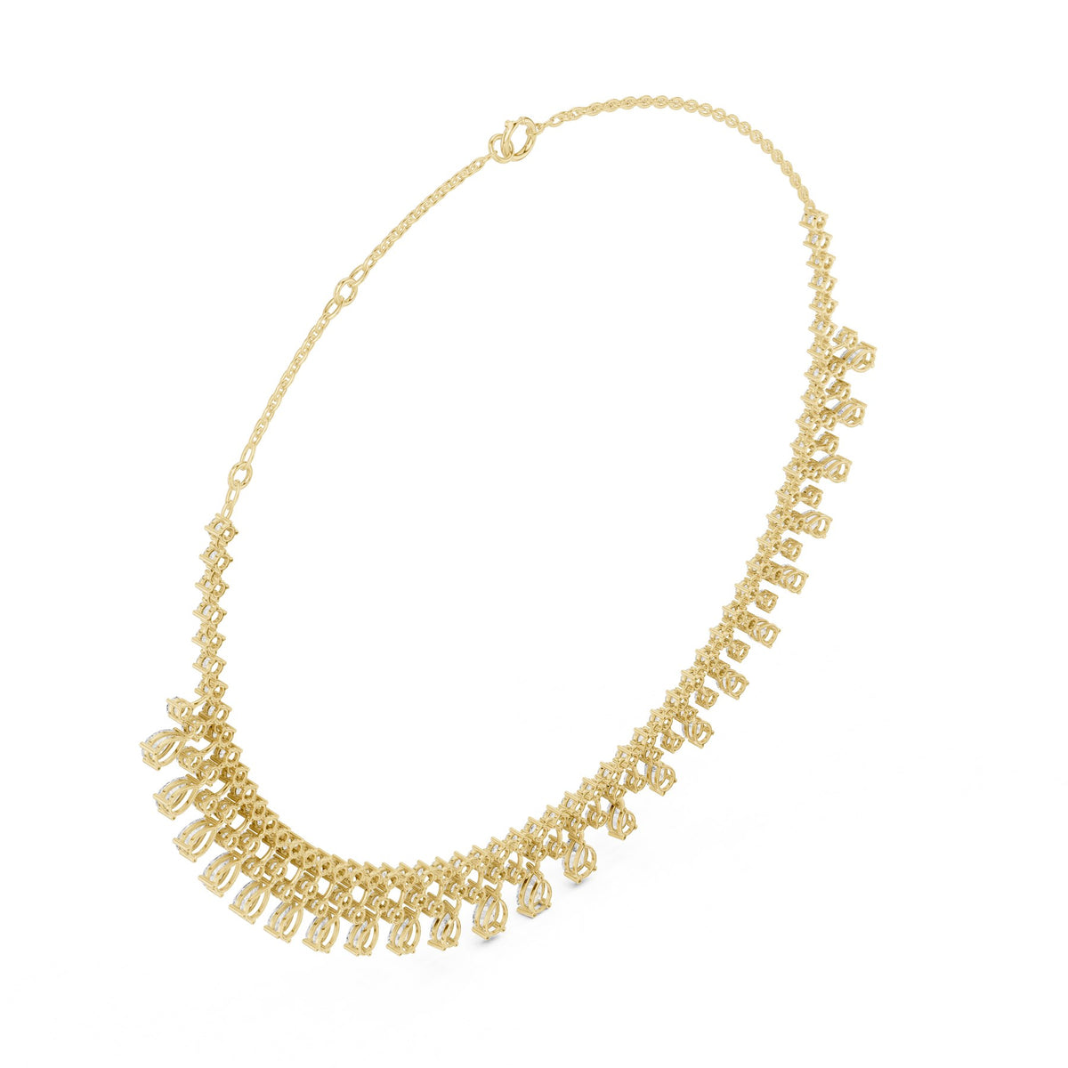Fringed At The Throat Necklace in 18KT yellow gold, angled view
