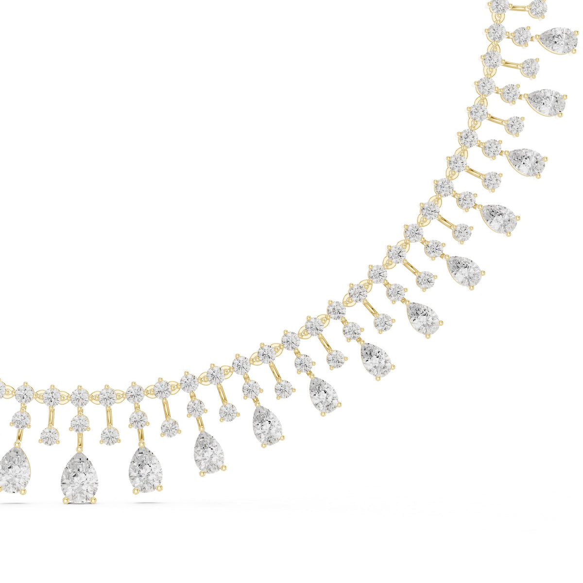 Fringed At The Throat Necklace in 18KT yellow gold, centre drop