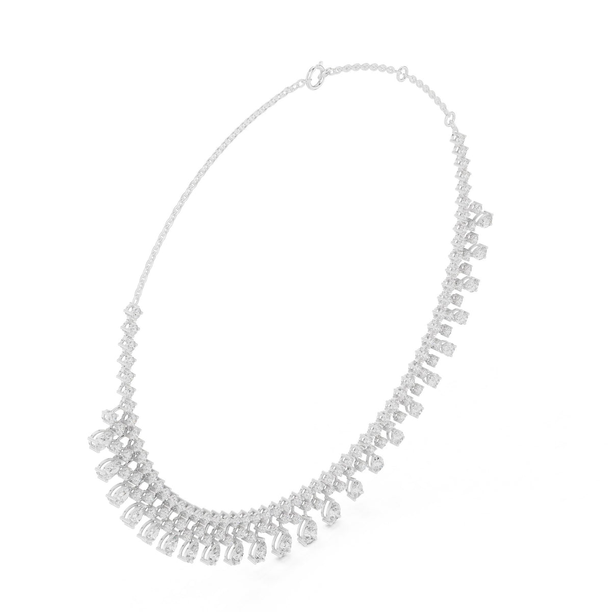 Fringed At The Throat Necklace in white gold, three-quarter view