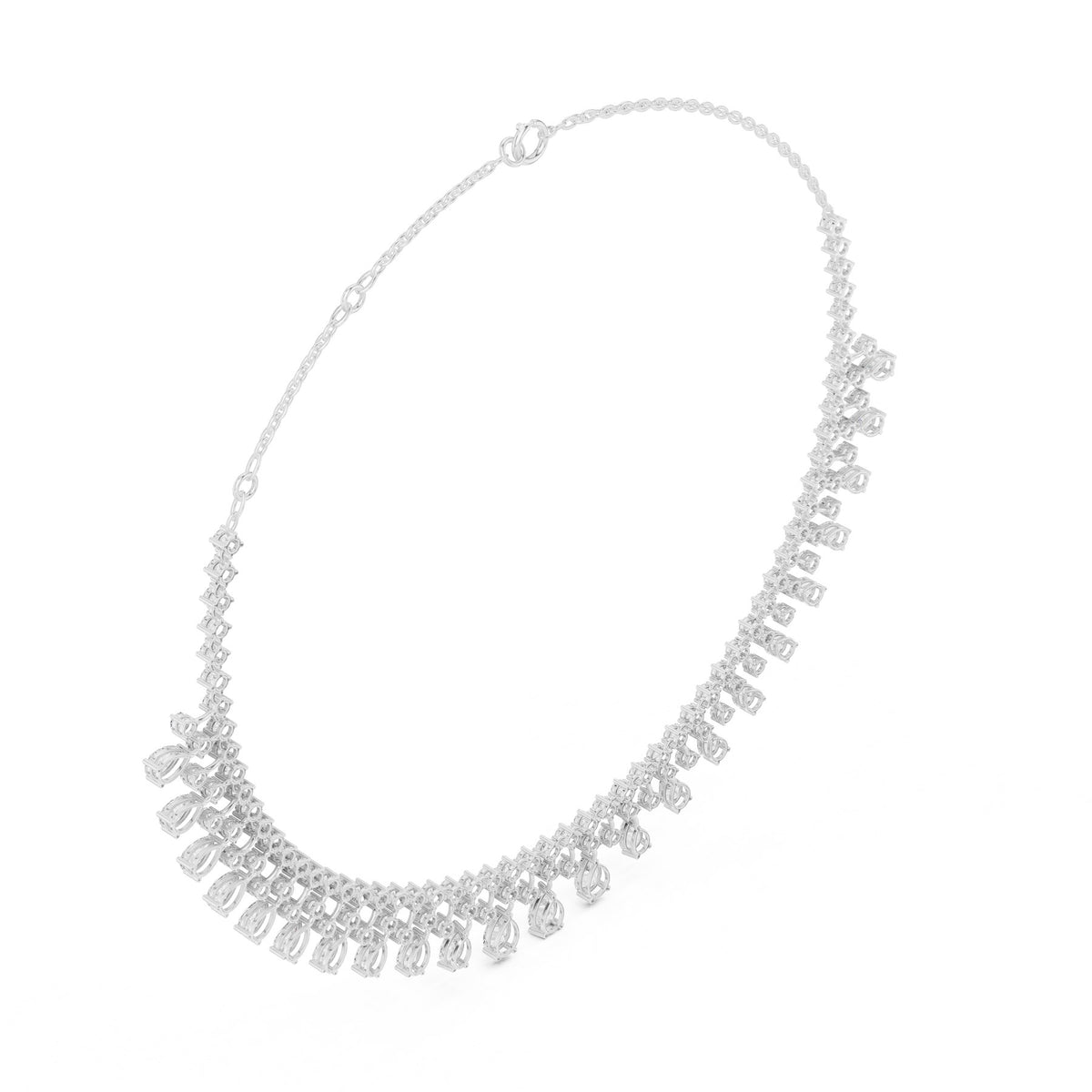 Fringed At The Throat Necklace in white gold, angled view