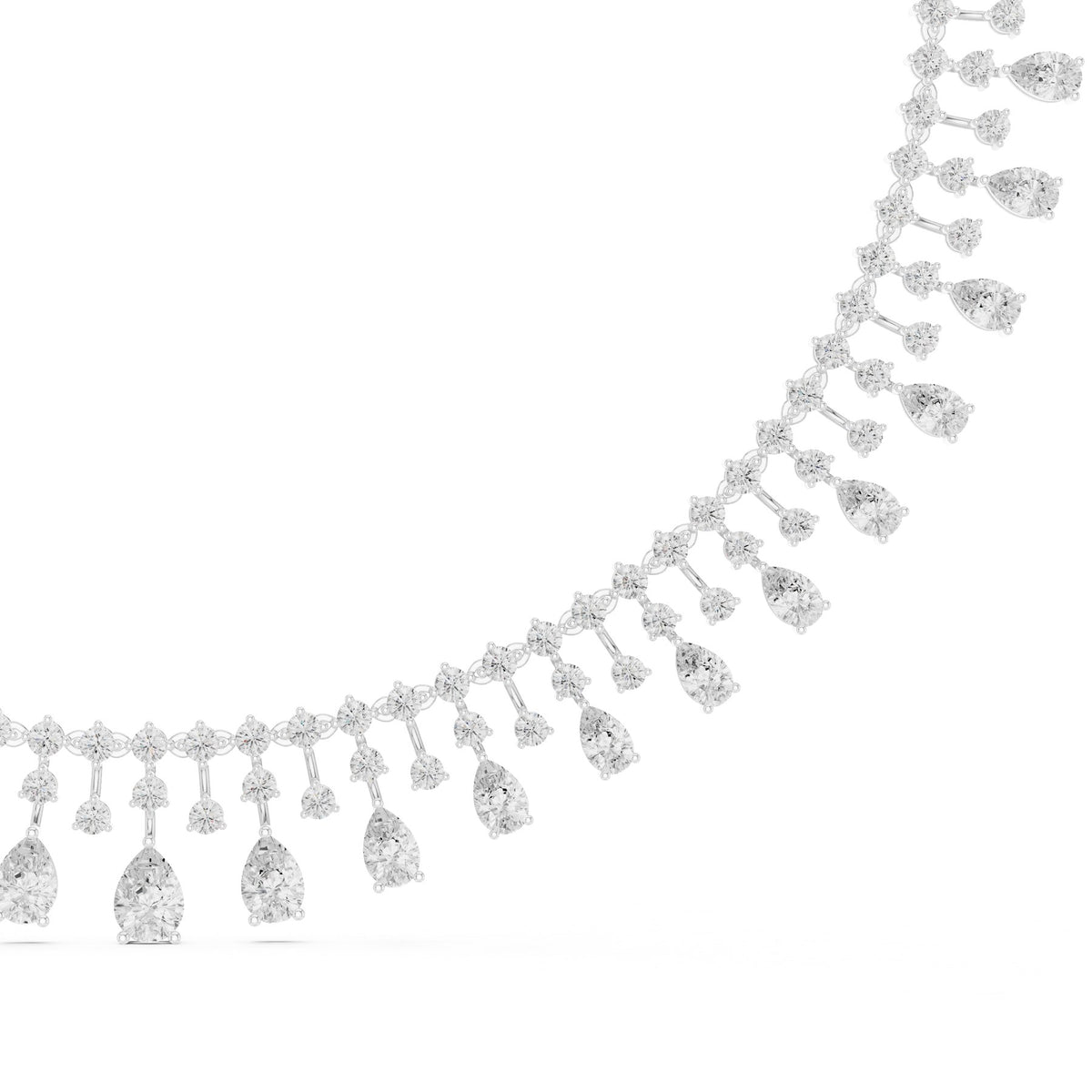Fringed At The Throat Necklace in white gold, centre drop