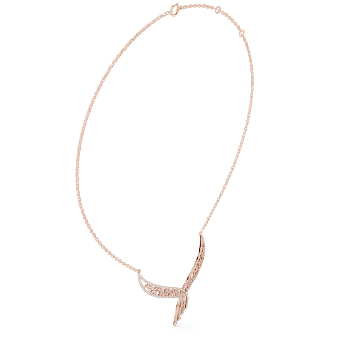 Into The Neckline Pendant in rose gold, three-quarter view