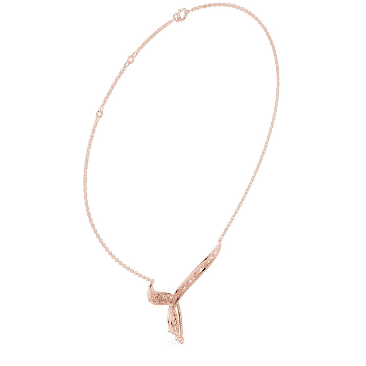 Into The Neckline Pendant in rose gold, angled view