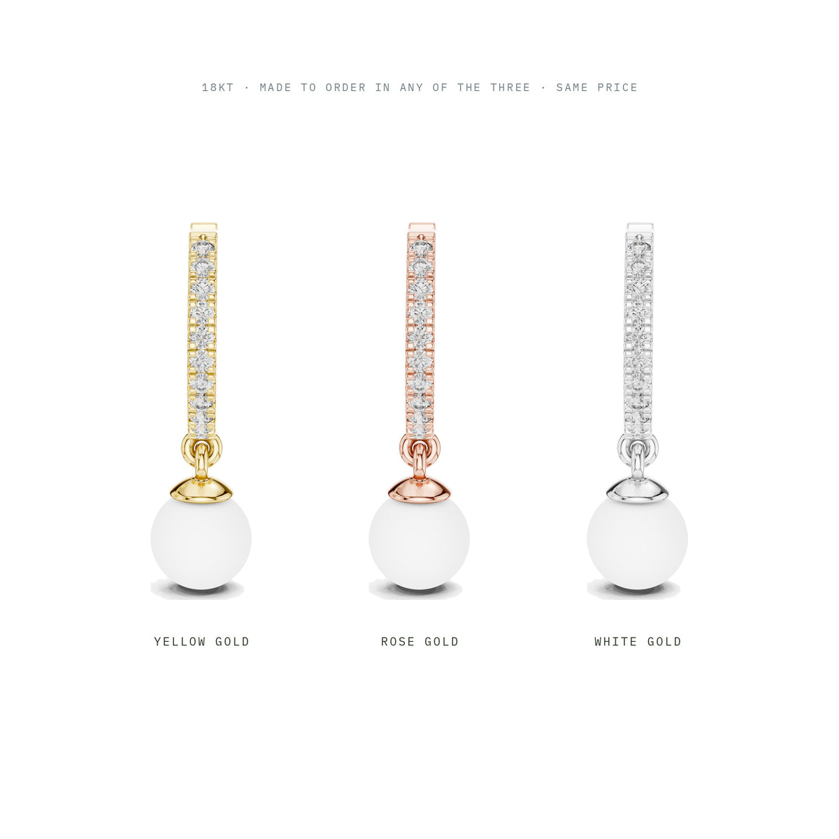 Just Below The Lobe Earrings in yellow, rose and white 18KT gold