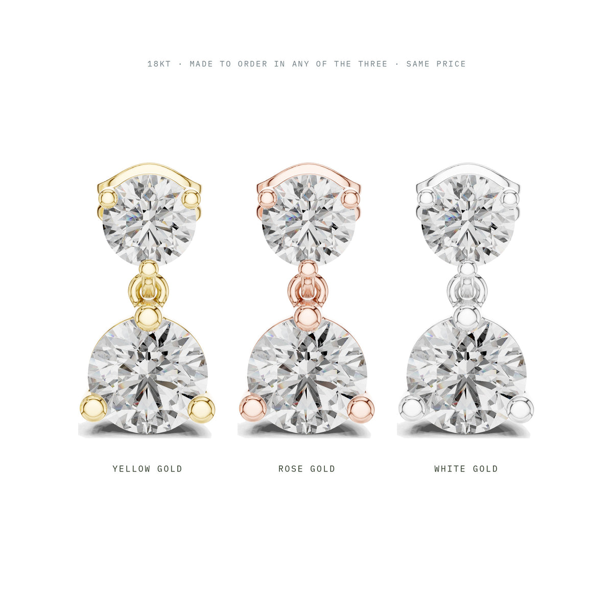 Just Off The Lobe Earrings in yellow, rose and white 18KT gold