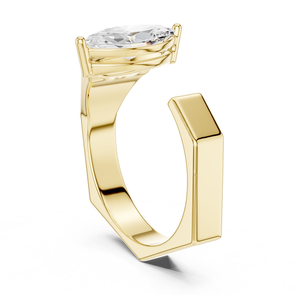 Laid Across The Finger Ring in 18KT yellow gold, three-quarter view