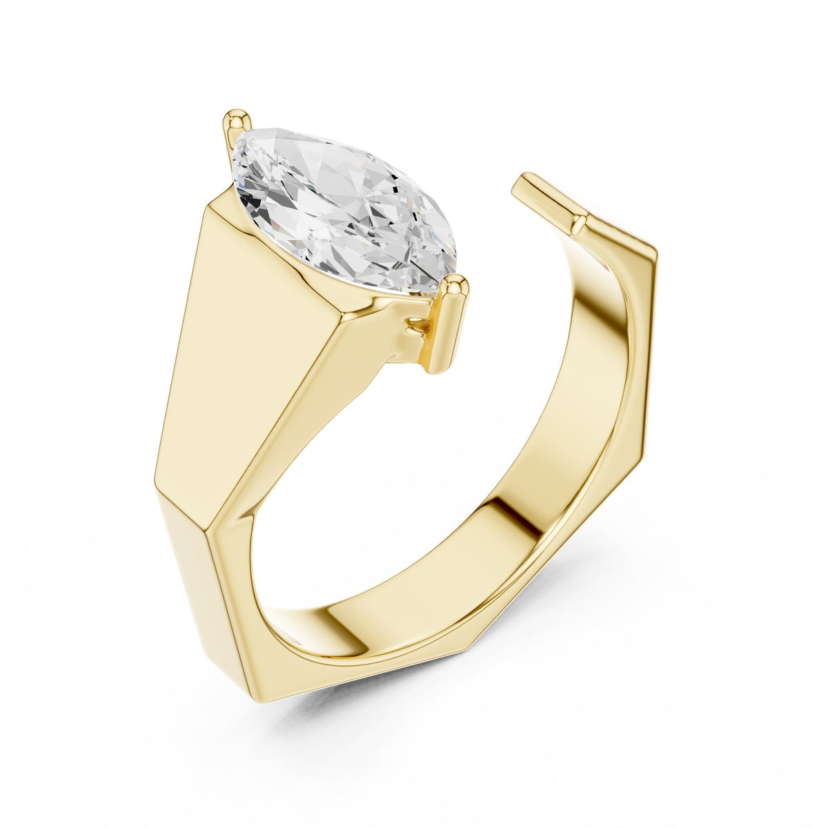 Laid Across The Finger Ring in 18KT yellow gold, angled view