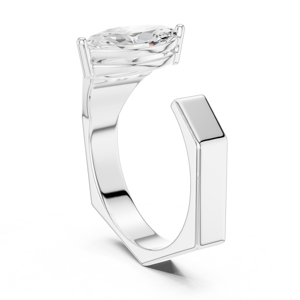 Laid Across The Finger Ring in white gold, three-quarter view