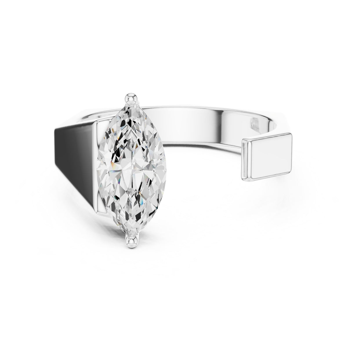 Laid Across The Finger Ring in white gold, top view