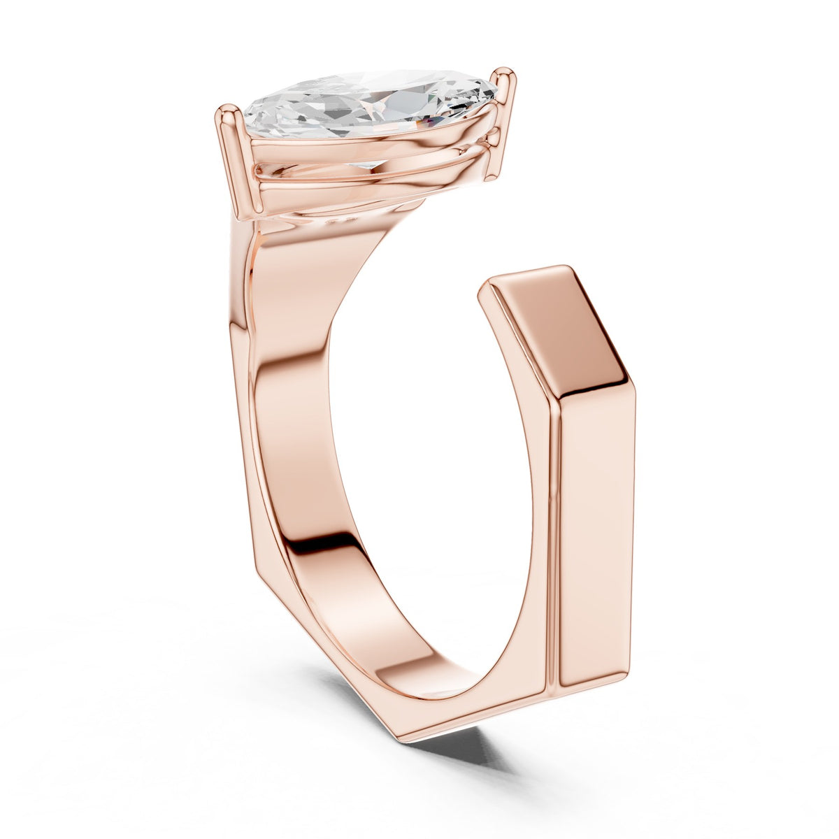 Laid Across The Finger Ring in rose gold, three-quarter view