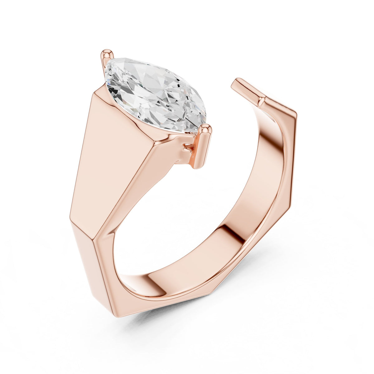 Laid Across The Finger Ring in rose gold, angled view