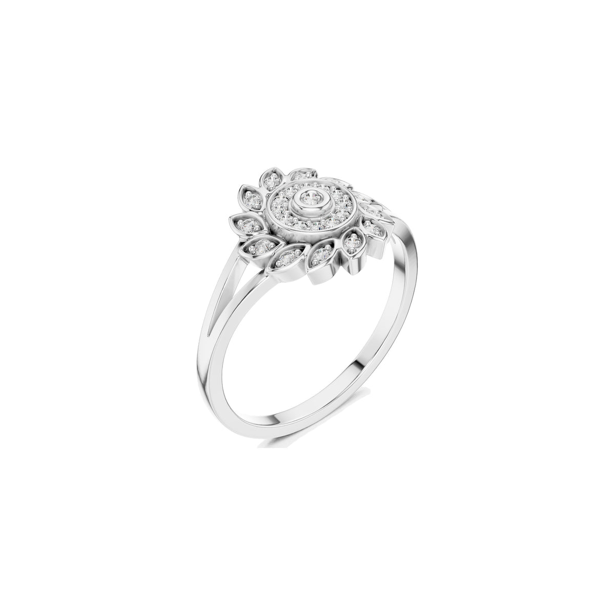 Low On The Finger Ring in white gold, three-quarter view