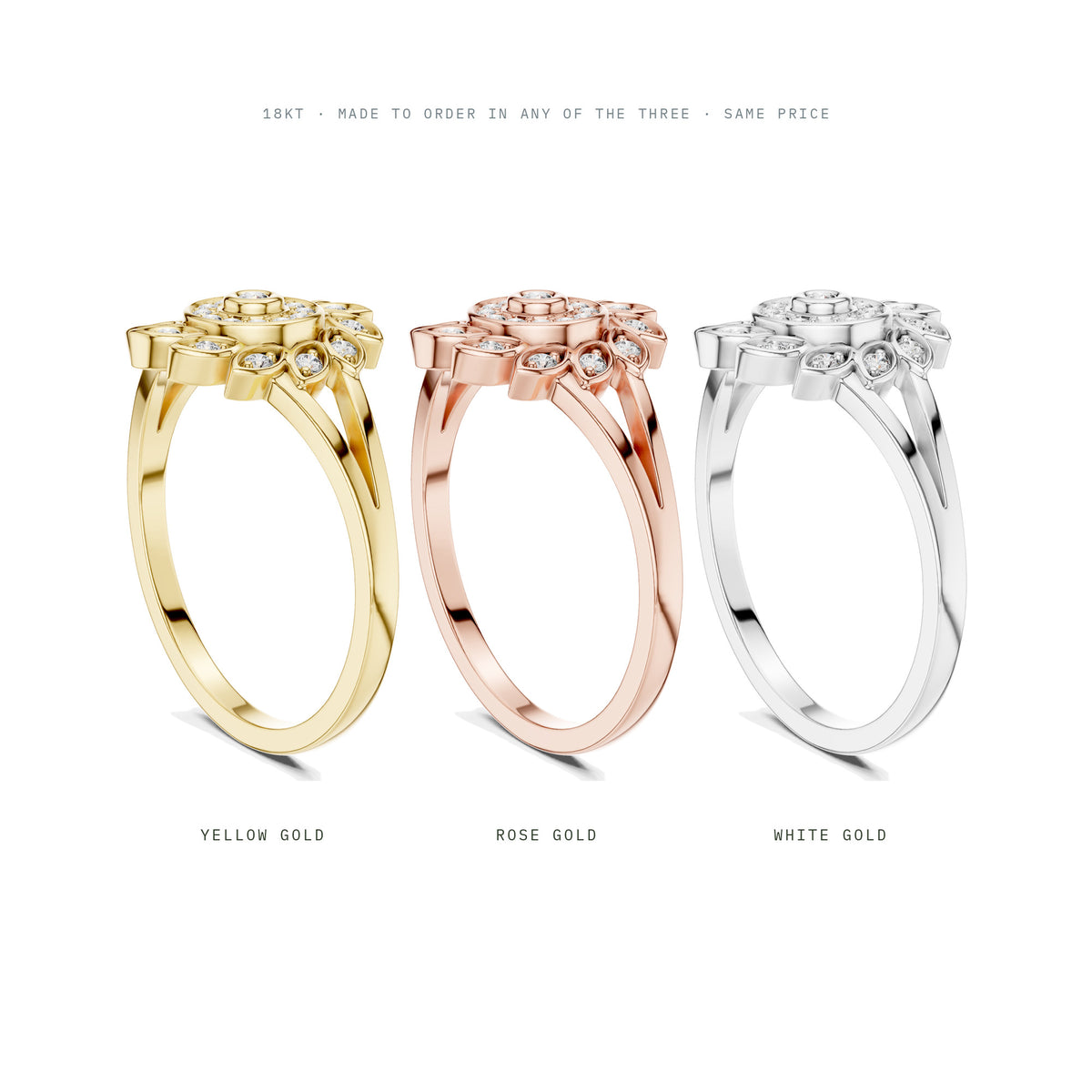 Low On The Finger Ring in yellow, rose and white 18KT gold
