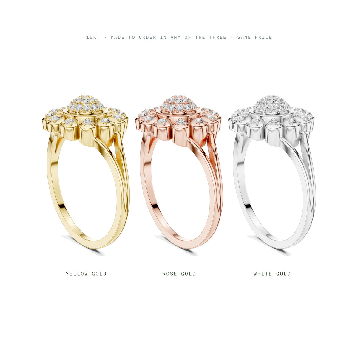 Off The Finger Ring in yellow, rose and white 18KT gold