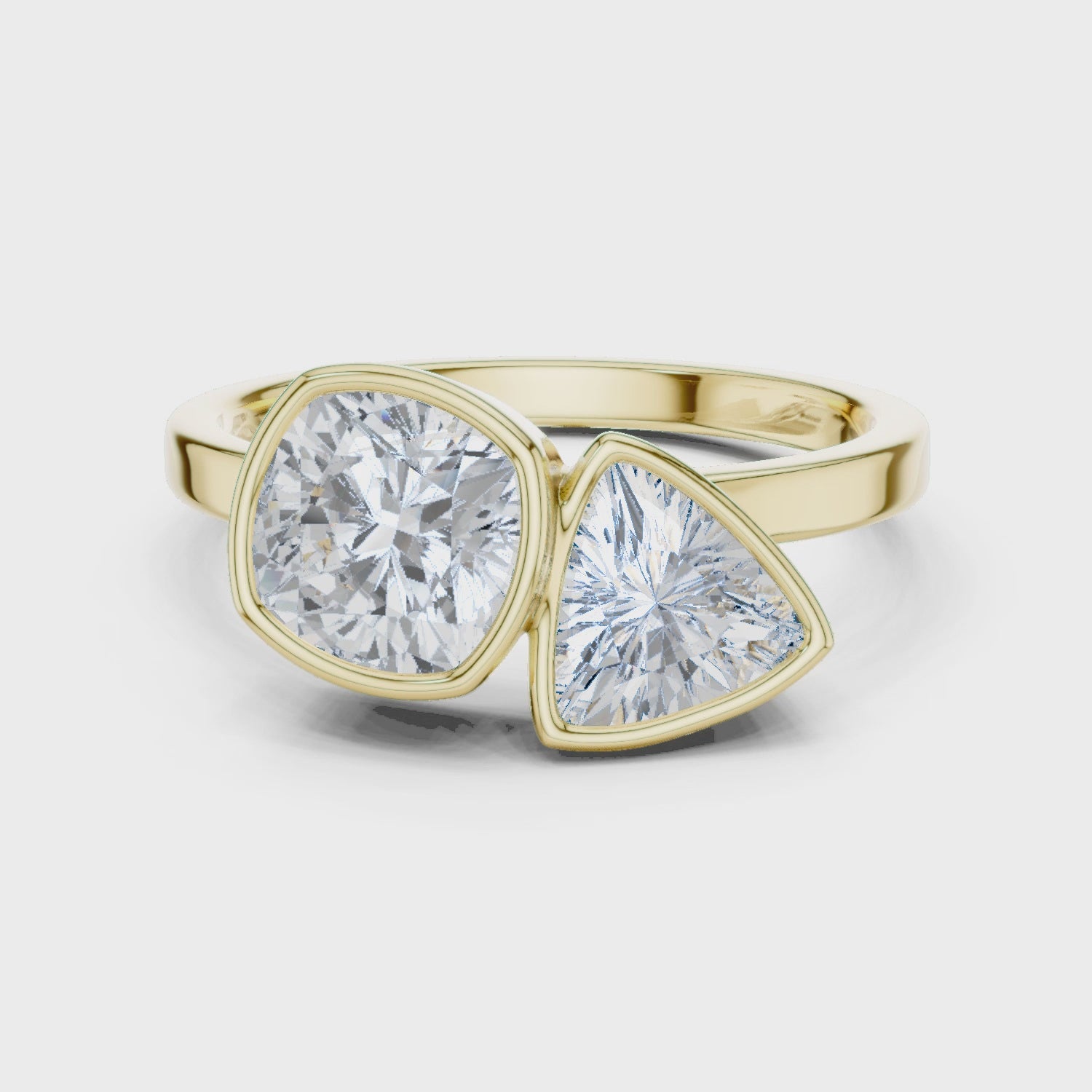 Two Stones On The Finger Ring turning, 18KT yellow gold