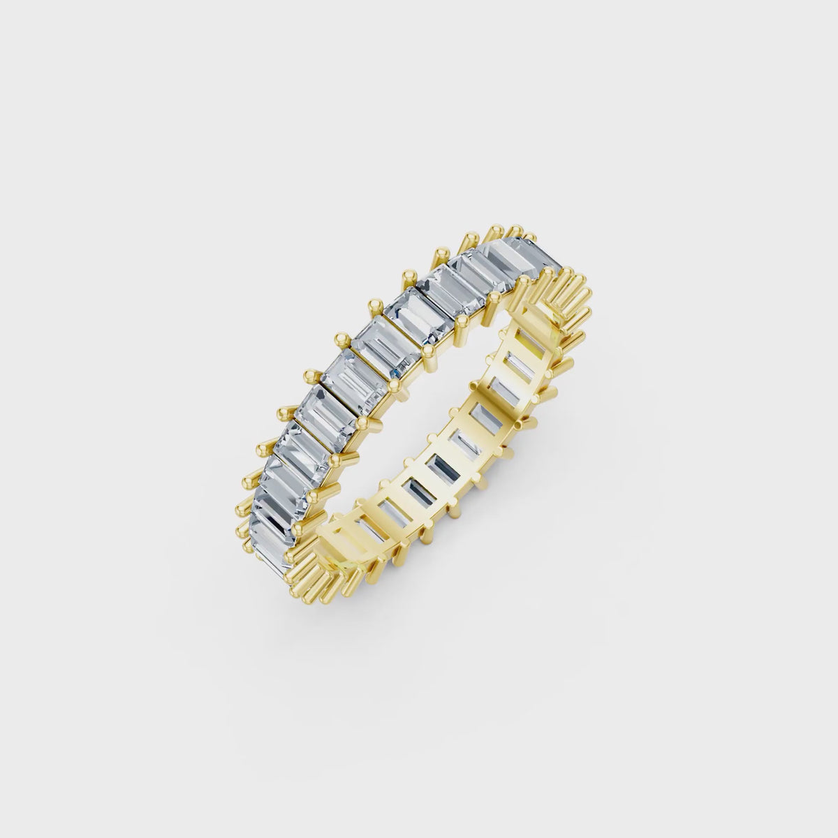 Baguettes Right Round The Finger Ring turning, 18KT yellow gold