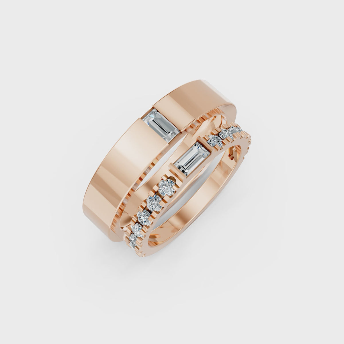 Side By Side Rings turning, rose gold