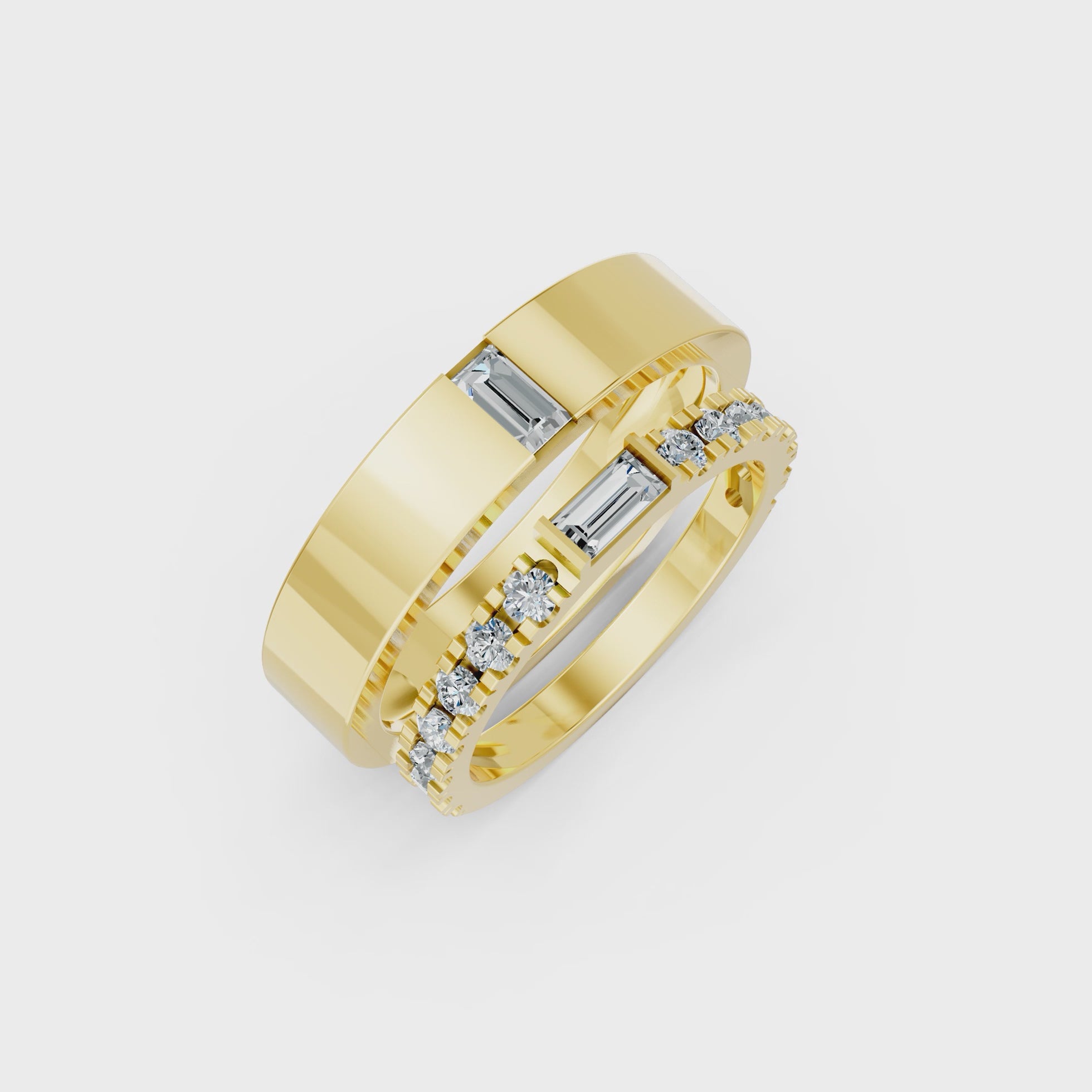Side By Side Rings turning, 18KT yellow gold