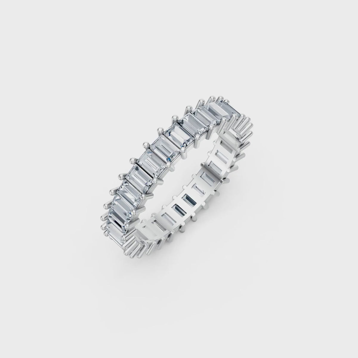 Baguettes Right Round The Finger Ring turning, white gold