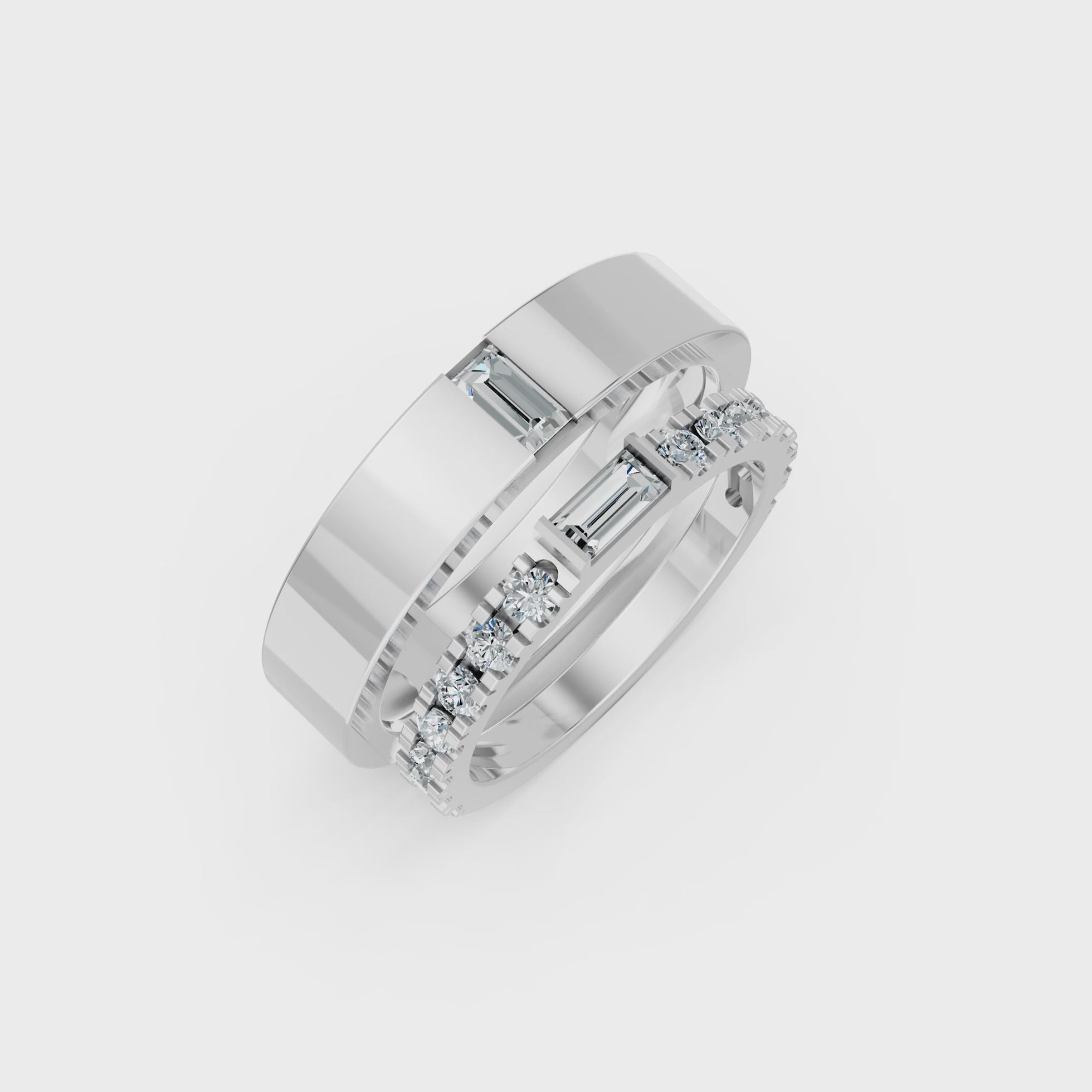 Side By Side Rings turning, white gold