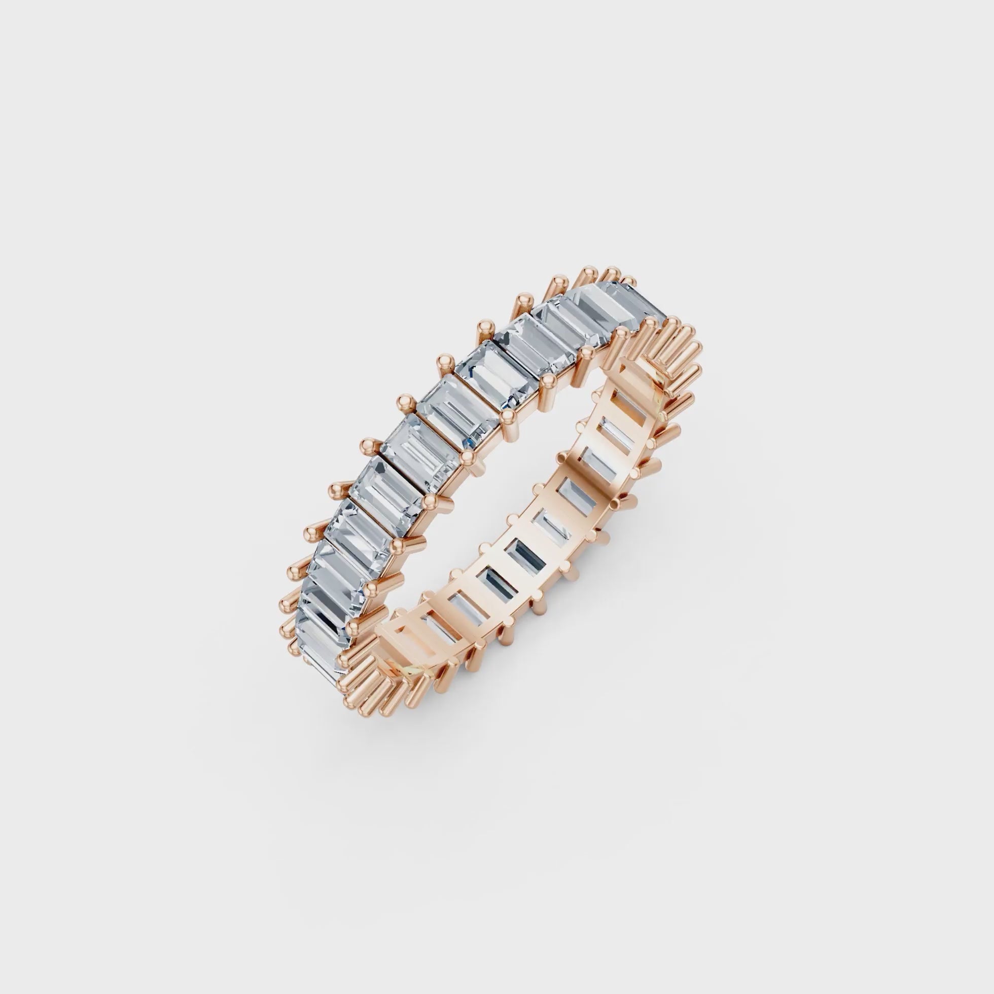 Baguettes Right Round The Finger Ring turning, rose gold
