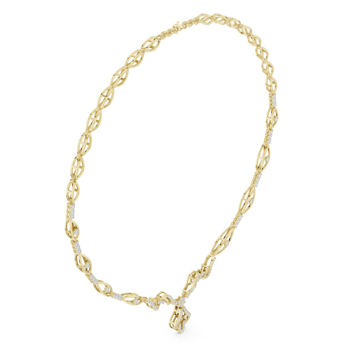 Round The Throat Necklace in 18KT yellow gold, three-quarter view
