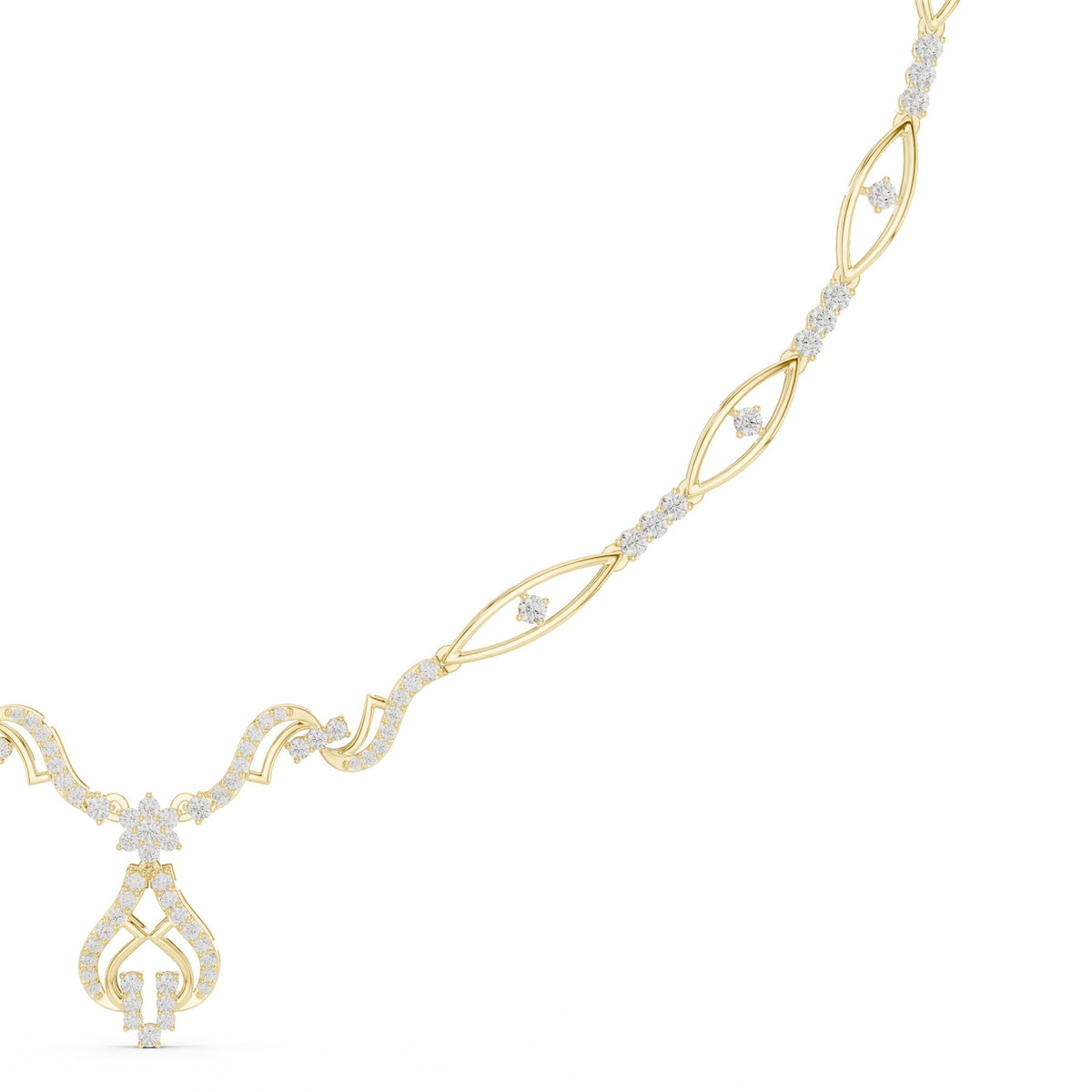 Round The Throat Necklace in 18KT yellow gold, centre drop