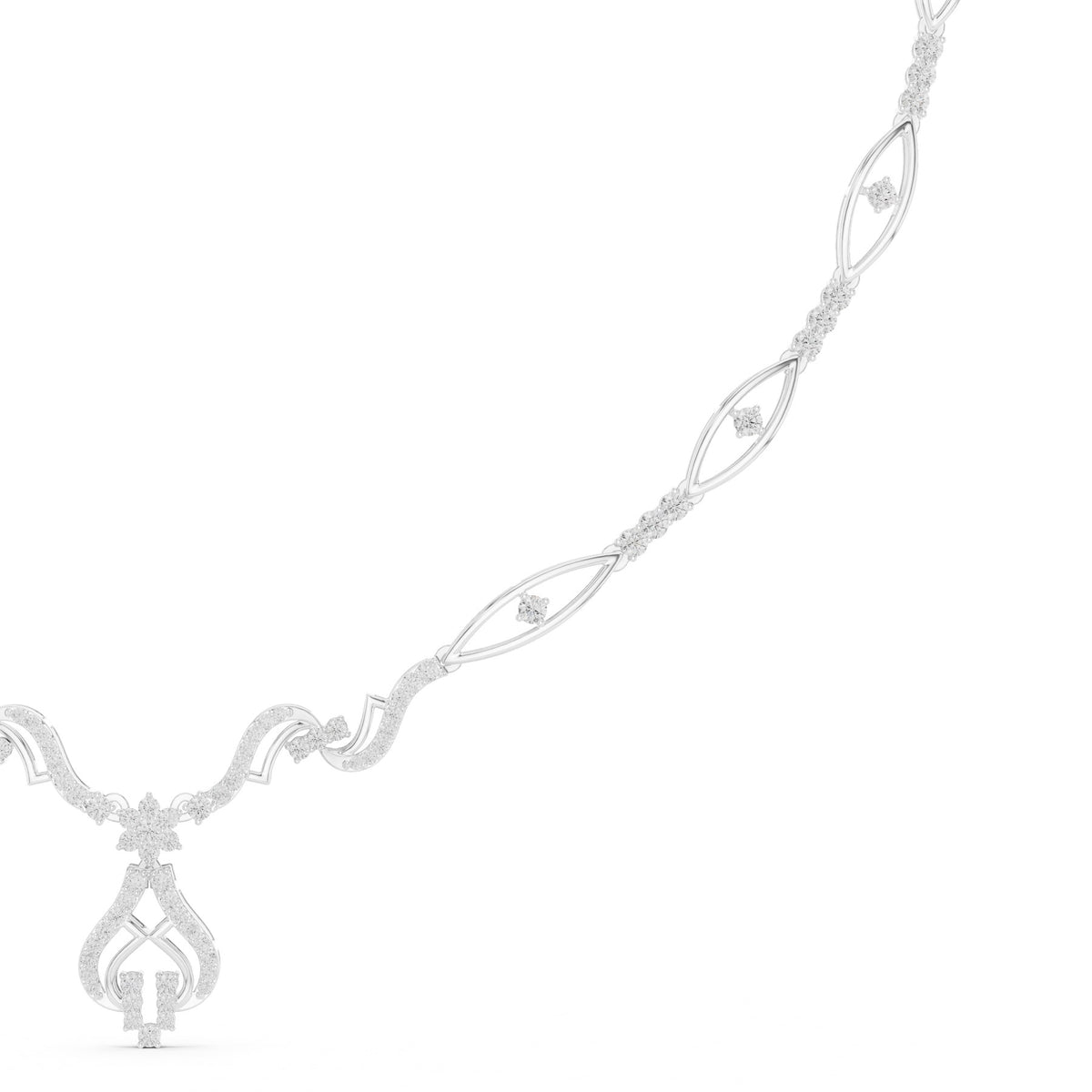 Round The Throat Necklace in white gold, centre drop