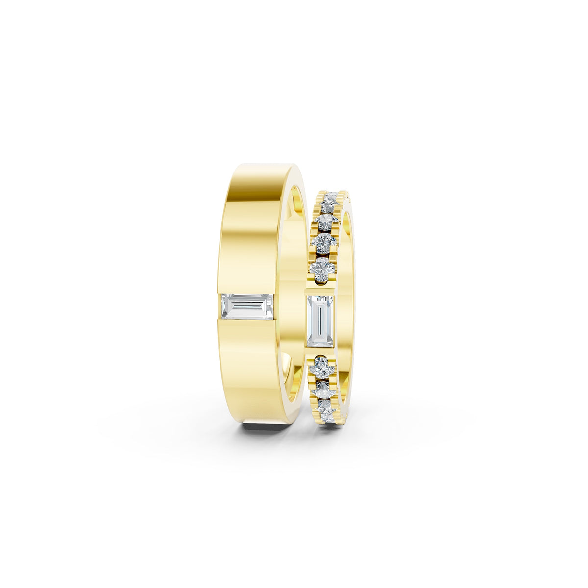 Side By Side Rings in 18KT yellow gold, side view