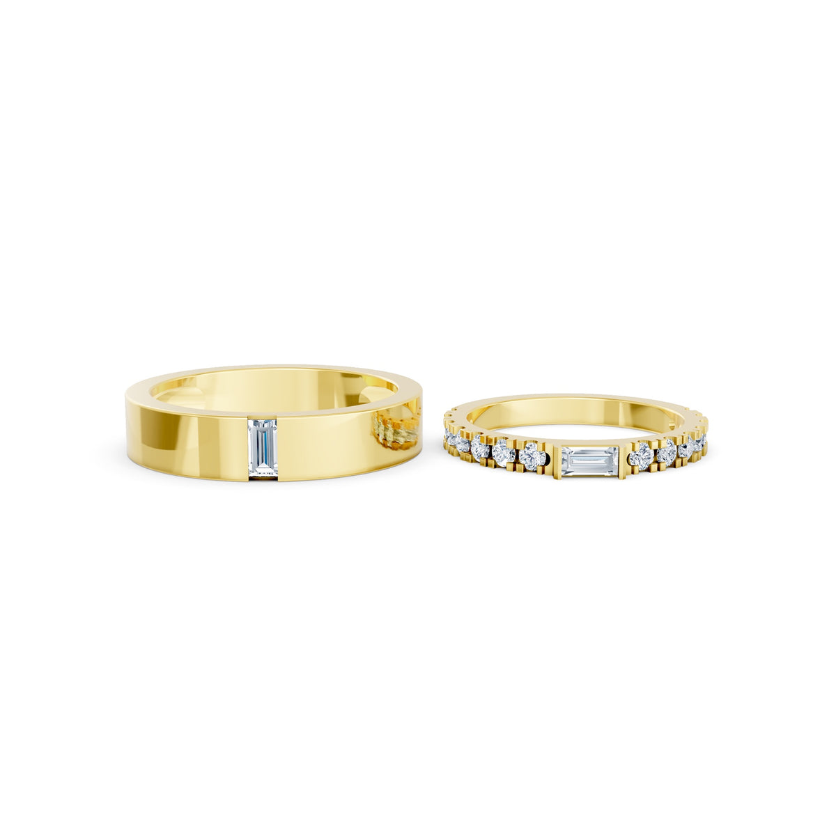 Side By Side Rings in 18KT yellow gold, front view