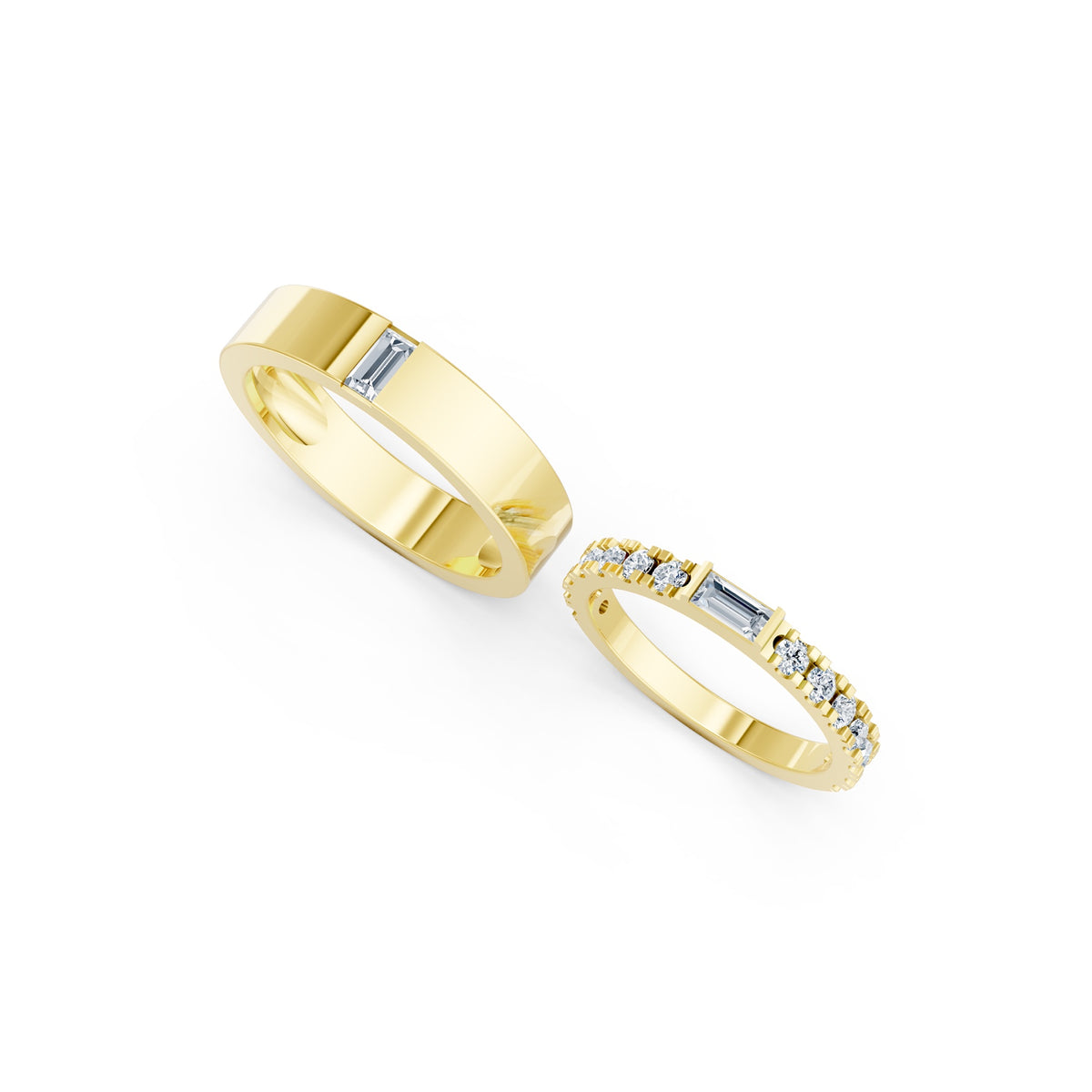 Side By Side Rings in 18KT yellow gold, top view