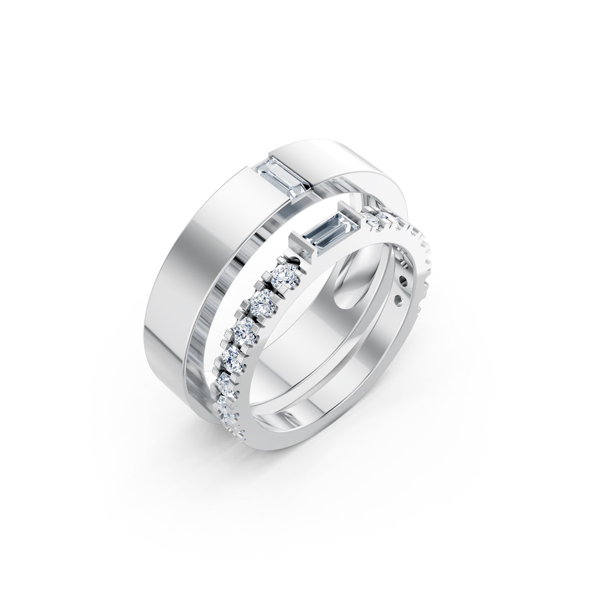 Side By Side Rings in white gold, three-quarter view