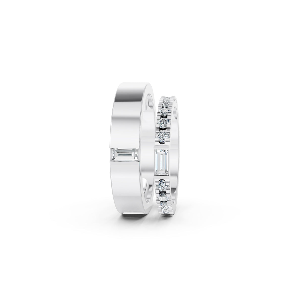Side By Side Rings in white gold, side view