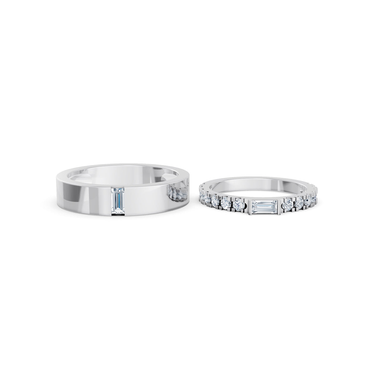 Side By Side Rings in white gold, front view