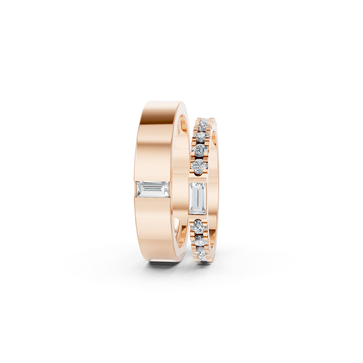 Side By Side Rings in rose gold, side view
