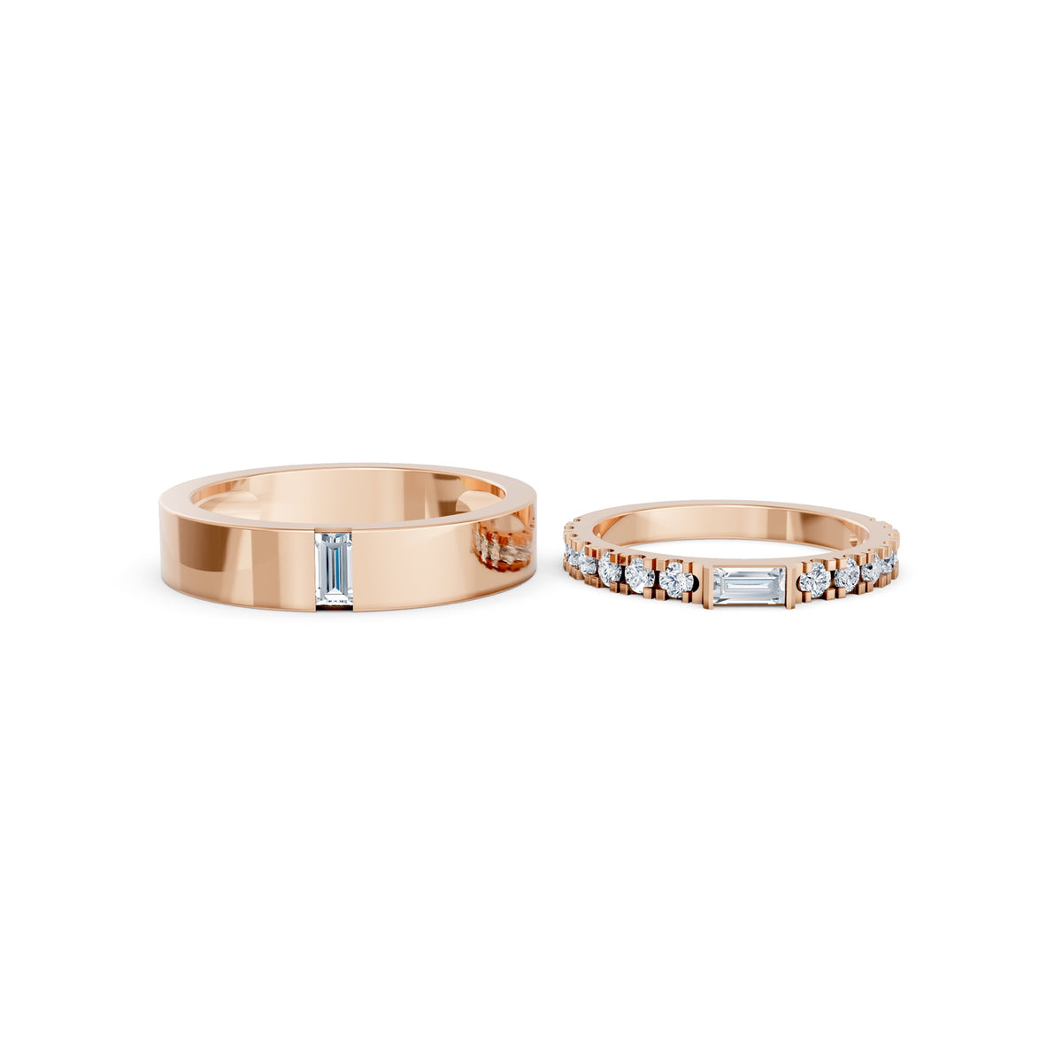 Side By Side Rings in rose gold, front view