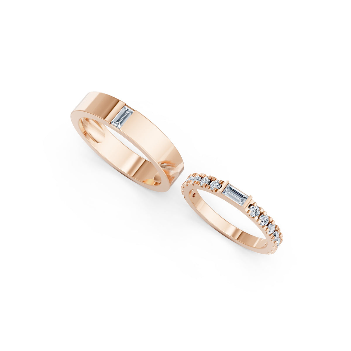 Side By Side Rings in rose gold, top view