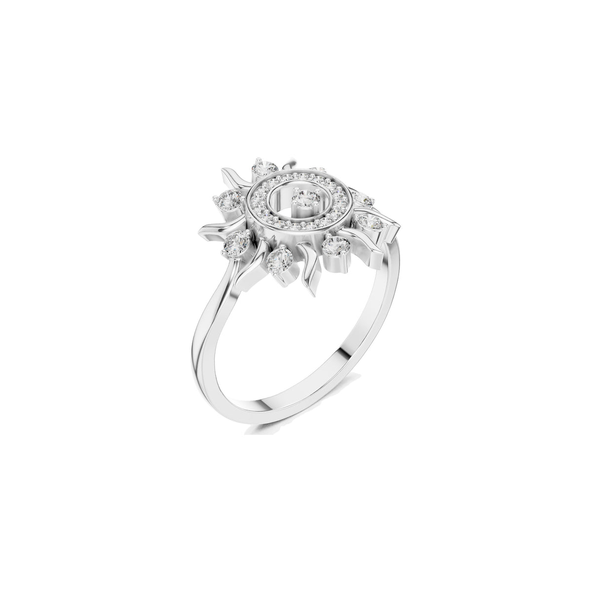 Spread Over The Finger Ring in white gold, three-quarter view