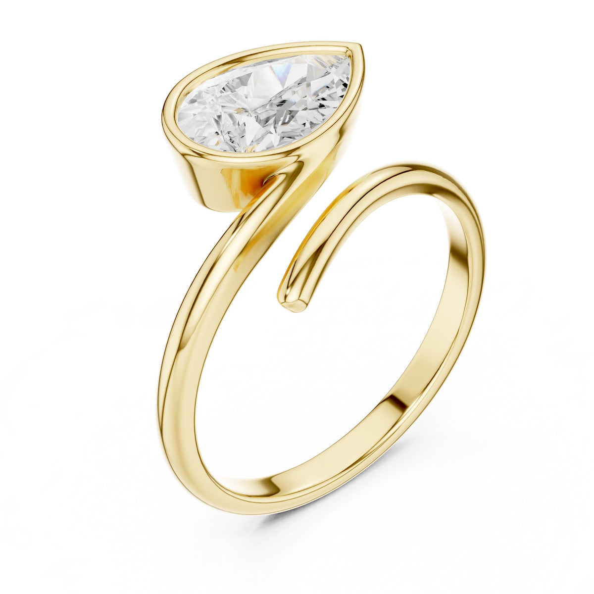 Swept Over The Finger Ring in 18KT yellow gold, angled view