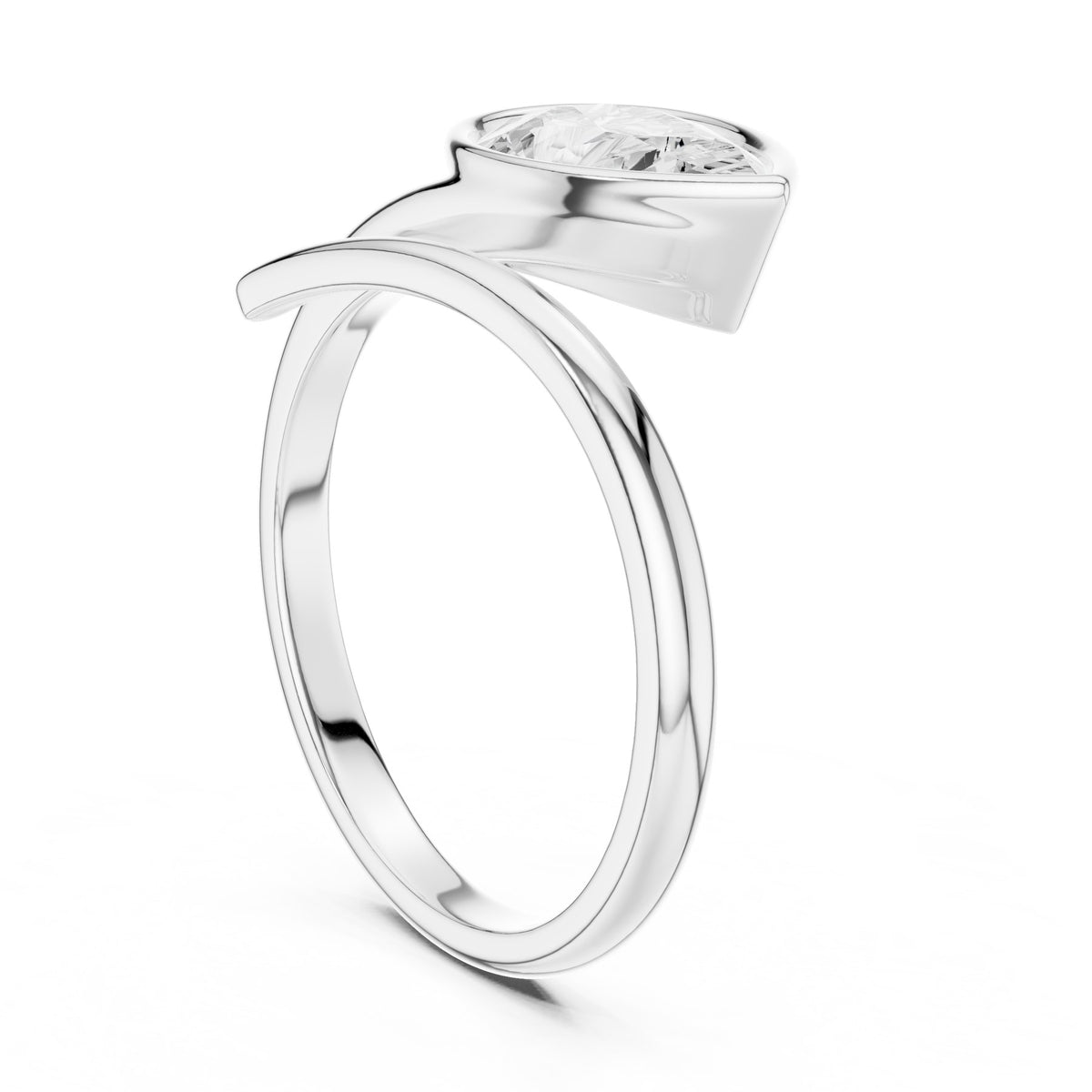 Swept Over The Finger Ring in white gold, three-quarter view