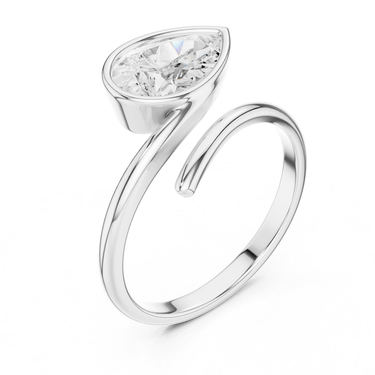 Swept Over The Finger Ring in white gold, angled view