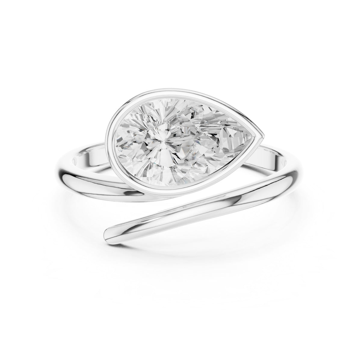 Swept Over The Finger Ring in white gold, top view