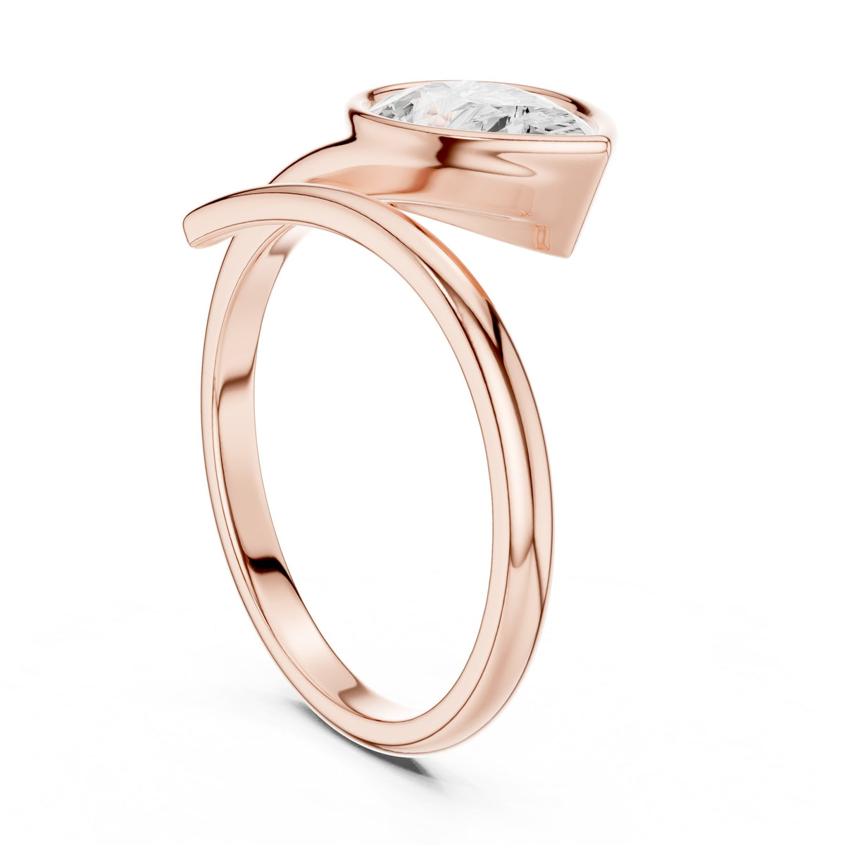 Swept Over The Finger Ring in rose gold, three-quarter view